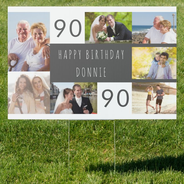 90th Birthday Photo Collage Happy Birthday Yard Sign (Insitu)