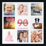 90th birthday photo collage woman white acrylic print<br><div class="desc">A gift for a woman's 90th birthday, celebrating her life with a collage of 8 of your photos. Photo of family, friends, pets, children, grandchildren, vacations. Templates for a name, age 90 and a date. Date of birth or the date of the anniversary. Coral and burgundy colored letters. White background....</div>