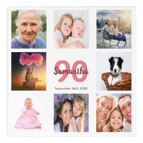 90th birthday photo collage woman white acrylic print