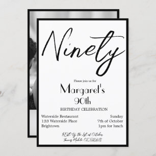 90th Birthday Photo Elegant Monogram Birthday Invi Invitation