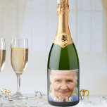 90th birthday photo hello 90  sparkling wine label<br><div class="desc">Template for Your photo.  White text overlay: Hello 90!  A label for a 90th birthday party for her,  women.</div>