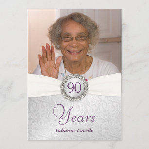 90th Birthday Photo Invitations - Silver & Purple