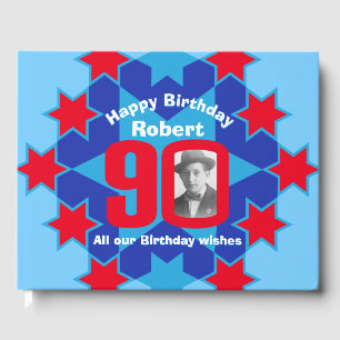 90th birthday photo star red blue guest book