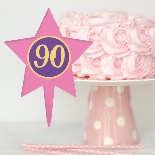 90th Birthday Pink and Purple Star Cake Topper