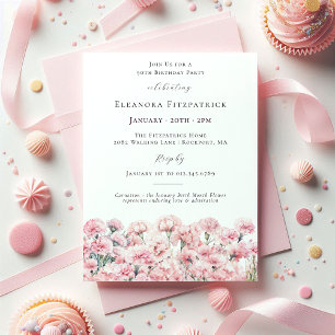 90th Birthday Pink Carnation January Birth Flower Invitation
