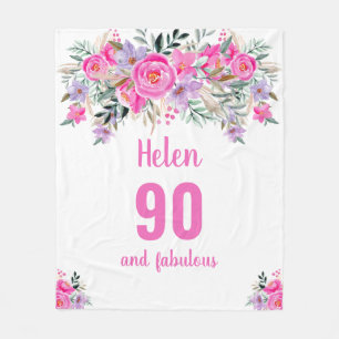 90th birthday pink floral fleece blanket