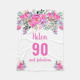 90th birthday pink floral fleece blanket