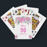 90th birthday pink floral playing cards<br><div class="desc">Elegant 90th birthday playing cards with a pink floral design. Personalize name,  age and text.</div>