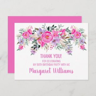 90th birthday pink floral thank you card