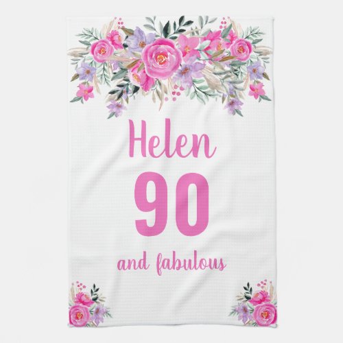 90th birthday pink floral unique  kitchen towel