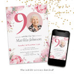 90th Birthday Pink Floral Watercolor Custom Photo  Invitation<br><div class="desc">90th Birthday Pink Floral Watercolor Custom Photo Invitation. Immerse yourself in a delicate blend of watercolor hues, predominantly pink, and intricate floral details that form a whimsical tapestry of elegance. Elevate the personal touch with a custom photo, seamlessly weaving cherished memories into the invitation's design. This feminine masterpiece not only...</div>