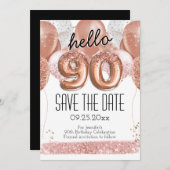 90th Birthday Pink Glitter Save the Date Invitation (Front/Back)