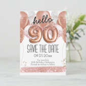 90th Birthday Pink Glitter Save the Date Invitation (Standing Front)