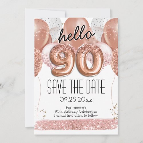 90th Birthday Pink Glitter Save the Date Invitation