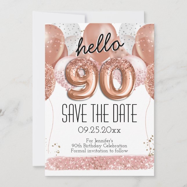 90th Birthday Pink Glitter Save the Date Invitation (Front)