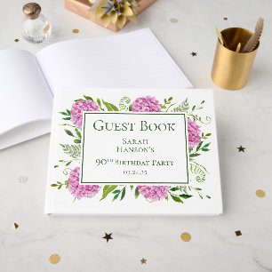 90th Birthday Pink Hydrangeas Guest Book