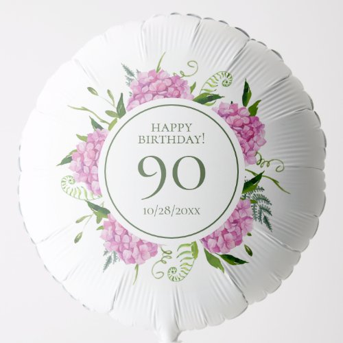 90th Birthday Pink Hydrangeas Large Balloon