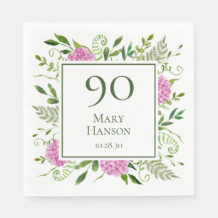 90th Birthday Pink Hydrangeas Napkins