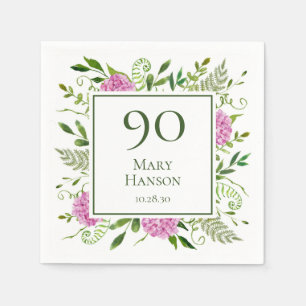 90th Birthday Pink Hydrangeas Napkins