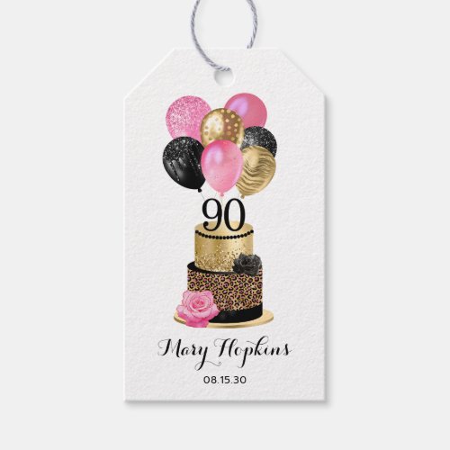 90th Birthday Pink Leopard Cake Gift Tags