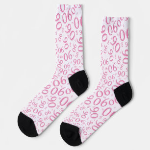 90th Birthday Pink Random Number Pattern 90 Socks