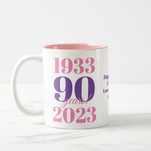 90th Birthday Pink Special Date Two_Tone Coffee Mug