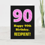 [ Thumbnail: 90th Birthday: Pink Stripes and Hearts "90" + Name Card ]
