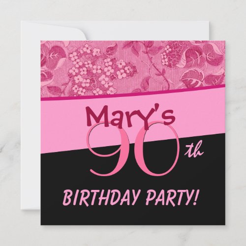 90th Birthday Pink Vintage Flowers Template Personalized Invitation