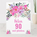 90th birthday pink watercolor floral card