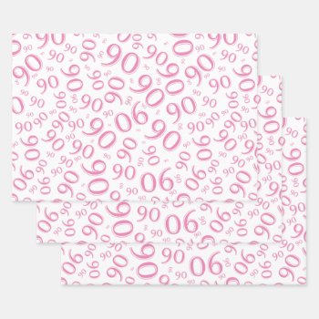 90th Birthday Pink & White Random Number Pattern Wrapping Paper Sheets by NancyTrippPhotoGifts at Zazzle