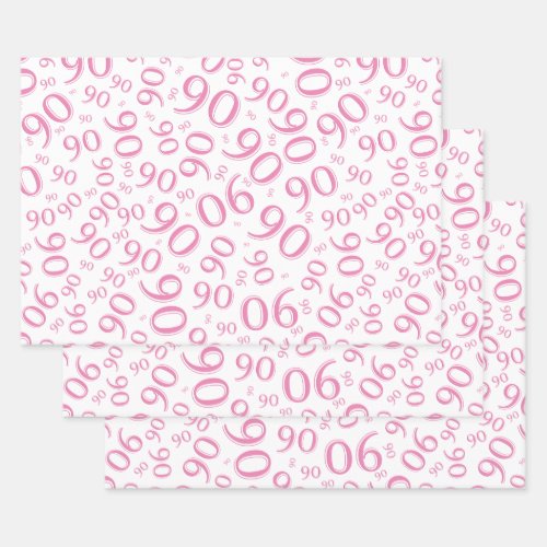 90th Birthday Pink  White Random Number Pattern Wrapping Paper Sheets
