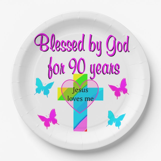90TH BIRTHDAY PRAYER PAPER PLATES (Front)