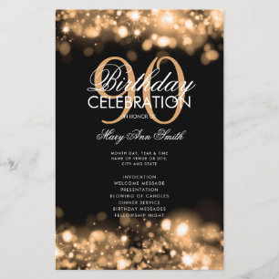 90th Birthday Program Glam Lights Gold w/ Menu
