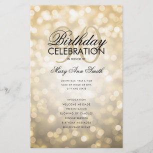 90th Birthday Program Lights Gold w/ Menu Flyer