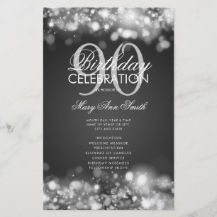 90th Birthday Program Lights Silver Menu Flyer