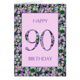 90th Birthday Purple Daisies Cards