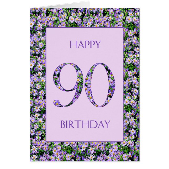 90th Birthday Purple Daisies Cards (Front)