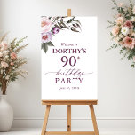 90th Birthday Purple Floral Script Welcome Sign<br><div class="desc">Celebrate a milestone with this elegant purple floral 90th birthday welcome sign. Featuring delicate watercolor flowers and flowing script typography,  it's a beautiful way to greet guests and set the tone for a memorable event. Ideal for display at the entrance,  gift table,  or photo area.</div>