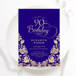 90th Birthday Purple Gold Roses Invitation<br><div class="desc">Purple gold elegant 90th birthday party invitation. Classy design featuring roses,  faux gold foil and typography script font. Trendy invite card perfect for a stylish female bday celebration. Personalize with your own details. Can be customized to any age. Printed Zazzle invitations or instant download digital printable template.</div>