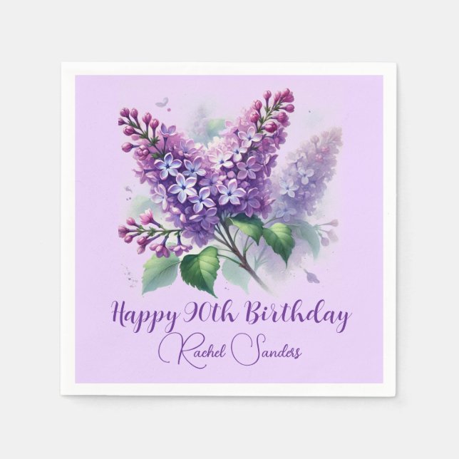 90th Birthday Purple Lilac Flowers Spring Napkins (Front)