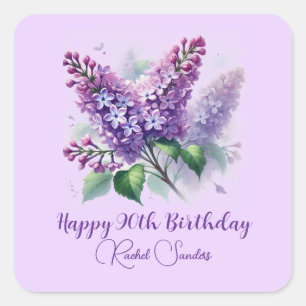 90th Birthday Purple Lilac Flowers Spring Square Sticker