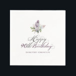 90th Birthday Purple Lilac Spring Flower Cocktail Napkins<br><div class="desc">Soft watercolor purple lilacs create pretty springtime 90th birthday cocktail napkins. The calligraphy adds an elegant aesthetic. This item is part of the Purple Spring Lilac Flower collection. It lets you choose a theme and then easily create a unique invitation suite, welcome signs and party decorations. With these DIY templates...</div>