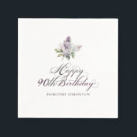 90th Birthday Purple Lilac Spring Flower Cocktail Napkins<br><div class="desc">Soft watercolor purple lilacs create pretty springtime 90th birthday cocktail napkins. The calligraphy adds an elegant aesthetic. This item is part of the Purple Spring Lilac Flower collection. It lets you choose a theme and then easily create a unique invitation suite, welcome signs and party decorations. With these DIY templates...</div>