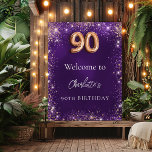 90th birthday purple sparkles welcome poster<br><div class="desc">A welcome poster for a girly and glamorous 90th birthday party.  A deep purple background decorated with faux sparkles. The purple color is uneven. Personalize and a name.</div>