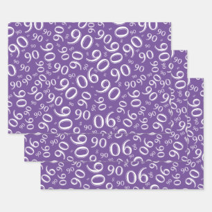 90th Birthday Purple & White Random Number Pattern Wrapping Paper Sheets