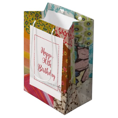 90th Birthday Quilt Pattern with Needle Medium Gift Bag