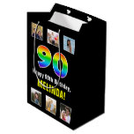 [ Thumbnail: 90th Birthday: Rainbow “90“, Custom Photos & Name Gift Bag ]