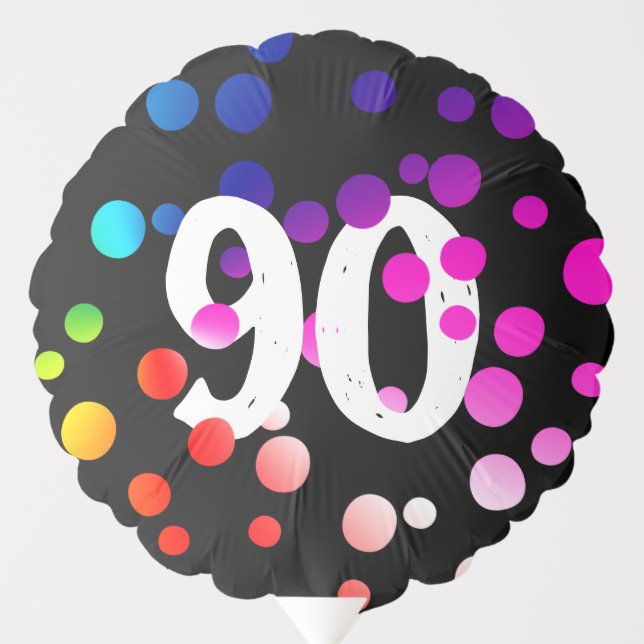 90th Birthday Rainbow Dots on Black  Balloon (Front)