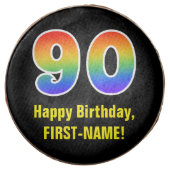 90th Birthday - Rainbow Spectrum Pattern Number 90 Chocolate Covered Oreo (Front)