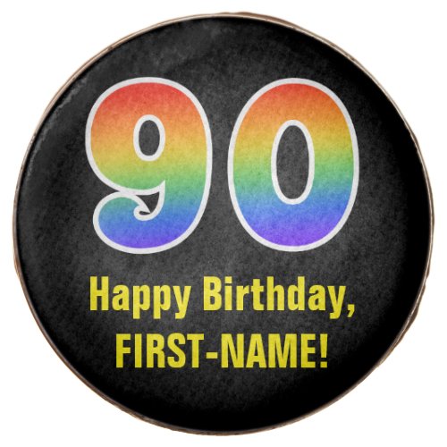 90th Birthday _ Rainbow Spectrum Pattern Number 90 Chocolate Covered Oreo